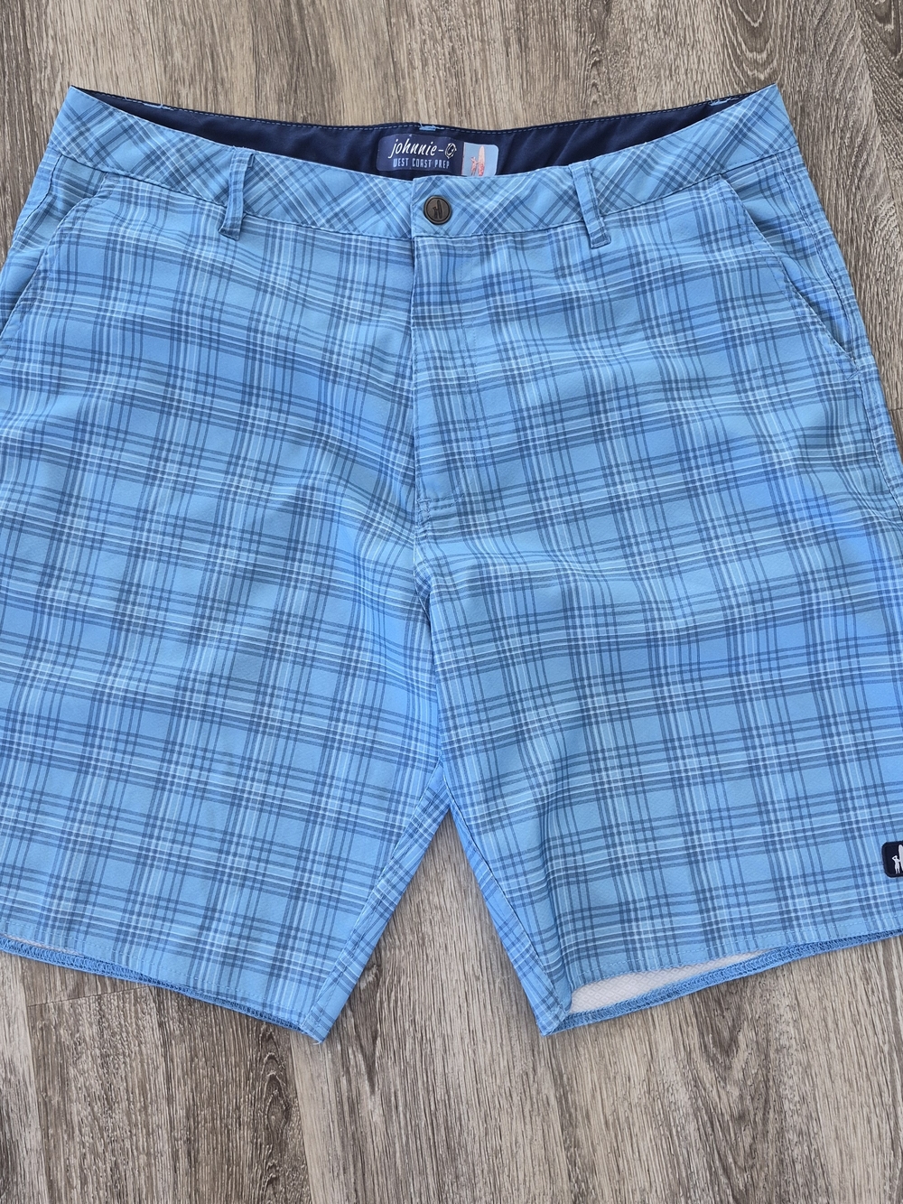 johnnie-O Light Blue Plaid Swim Shorts